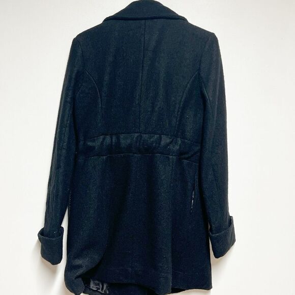Anthropologie Hazel Black Tweed Long Line Double Breasted Wool Blend Pea Coat S - Picture 4 of 6